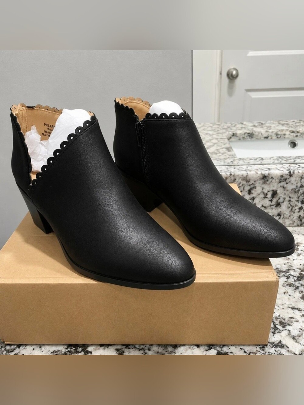 Journee Collection Black Scalloped Edge Ankle Booties